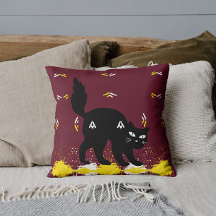 Black Cat Pet Friends Customized Cute Red Pattern Throw Pillow