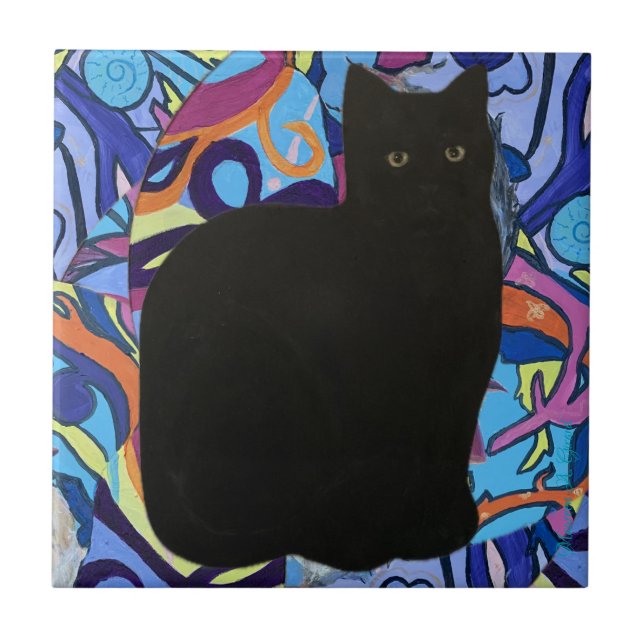 Black Cat Pet Vibe Maureen Girard Psychedelic Tile (Front)
