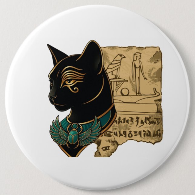 Black Cat Pharaoh Design 6 Inch Round Button (Front)