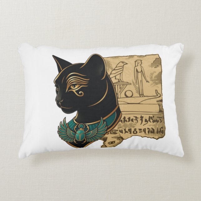 Black Cat Pharaoh Design Accent Pillow (Front)