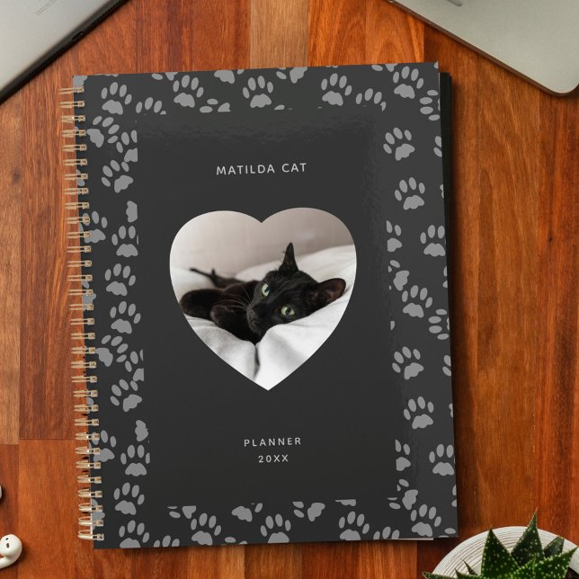 Black Cat Photo Heart Grey Empreinte de patte Plan (Purrrfect for cat lovers! Just upload your favorite photo and add your name (or black cat's) )