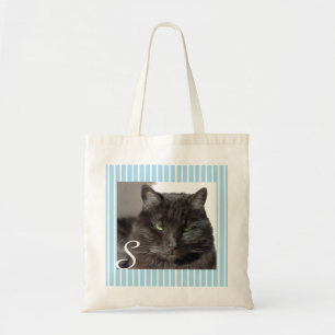 Black Cat Photo Striped Personalized Tote Bag