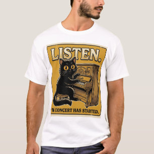 Black Cat Piano Music Design T-Shirt