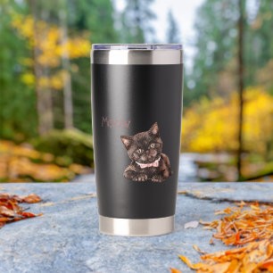 Black Cat Pink Bow Insulated Tumbler