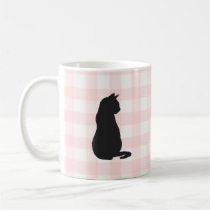 Black Cat Pink Check Pattern Coffee Mug