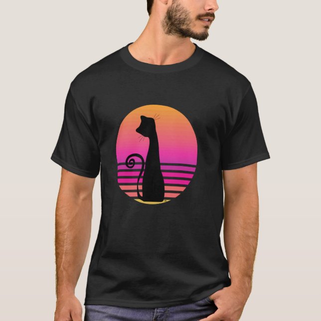 Black Cat Pink Circulo Cat Lovers T-Shirt (Front)