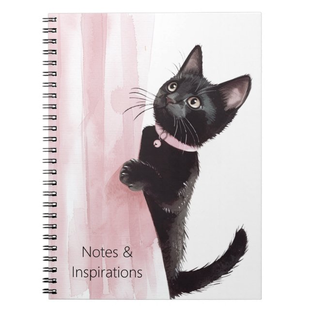 Black Cat Pink Curtain Notebook (Front)