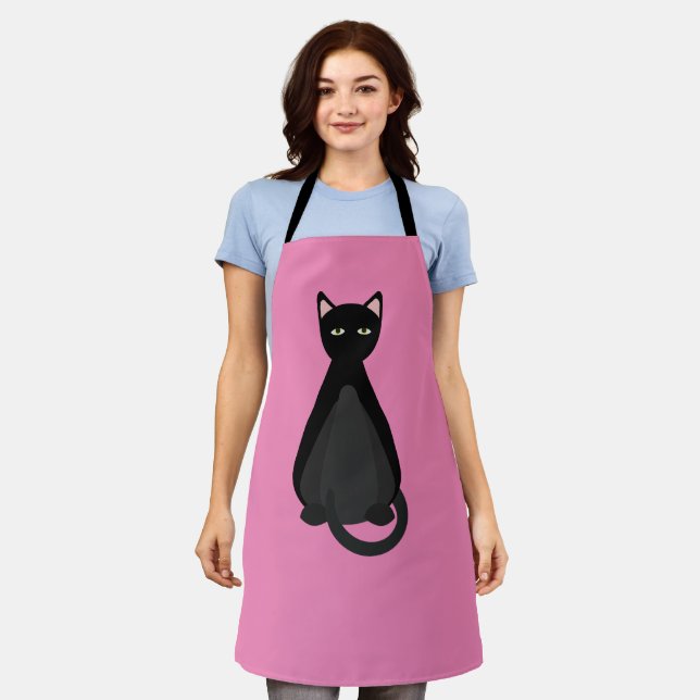 BLACK CAT pink cute Mom KITCHEN APRON (Worn)
