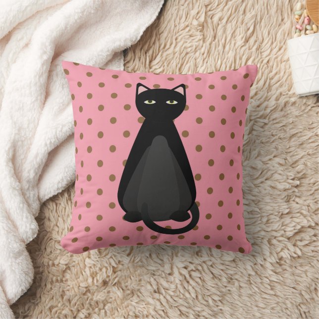 BLACK CAT PINK POLKA DOT PILLOWS (Blanket)