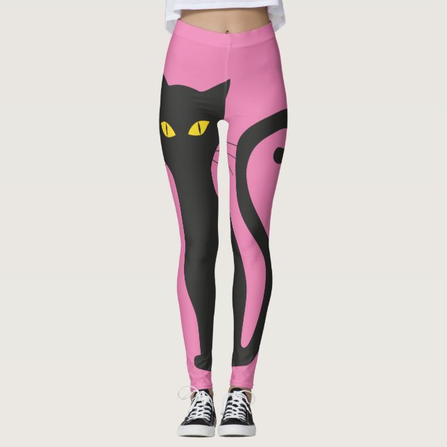BLACK CAT & PINK YOGA PANTS LEGGINGS (Devant)