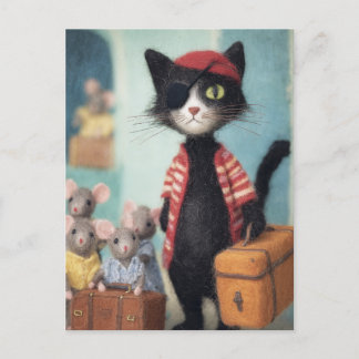 Black Cat Pirate and the Mice Postcard
