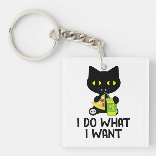 Black Cat Pizza & Coffee Night Tee Keychain (Front)