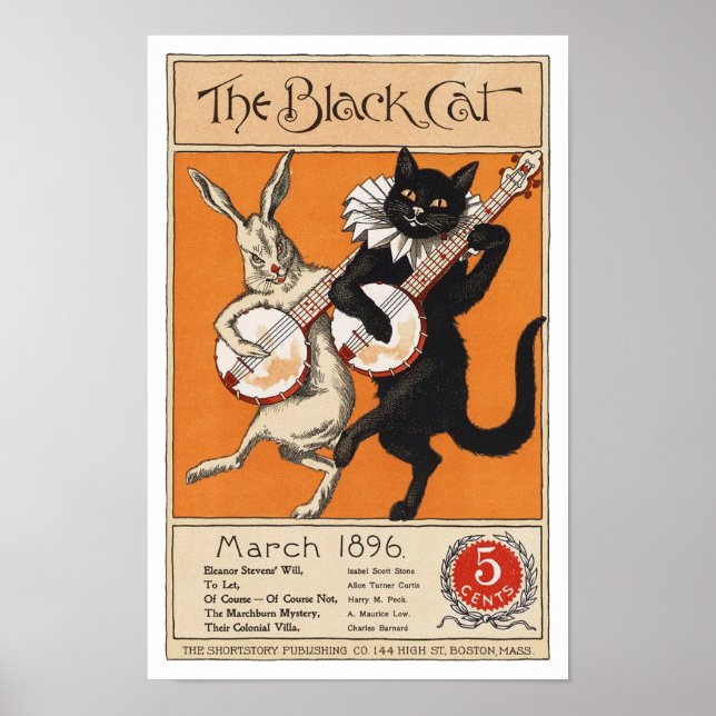 Black cat playing Banjo, Unknown artist Poster (Front)