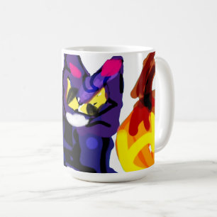 Black cat playing pumpkin coffee mug