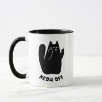 Black Cat pointing middle finger and says meow off