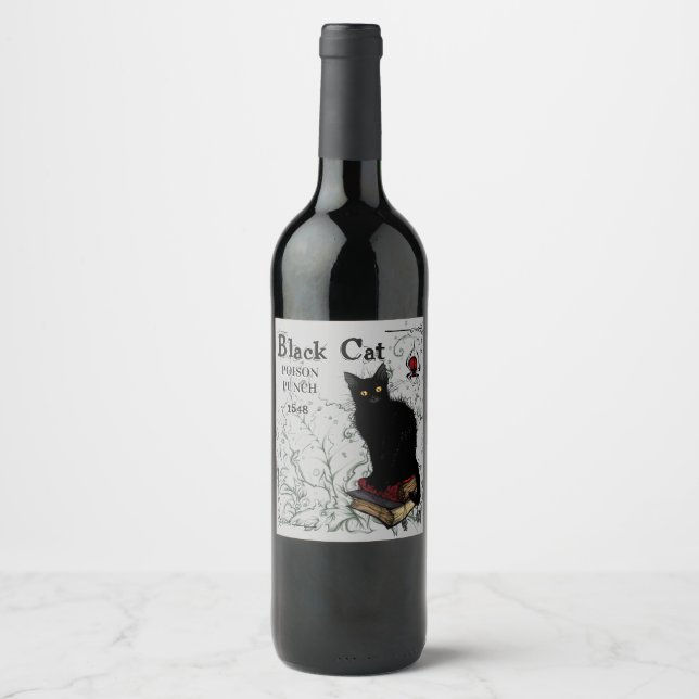 Black Cat Poison Punch Halloween Wine Label (Front)