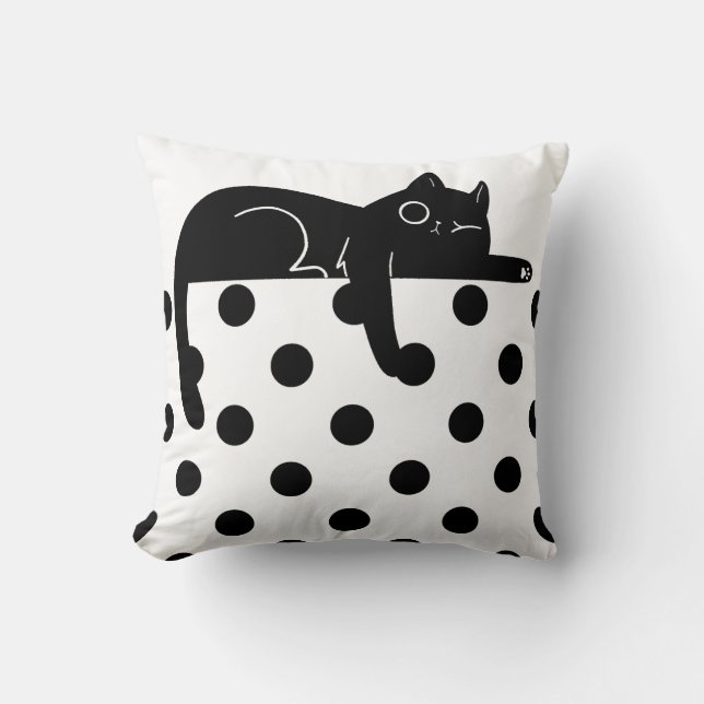 Black cat polka dot Throw Pillow (Front)