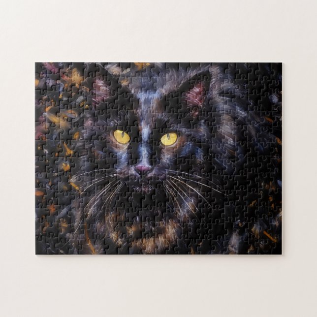 Black Cat Portrait Cat Art Puzzle (Horizontal)