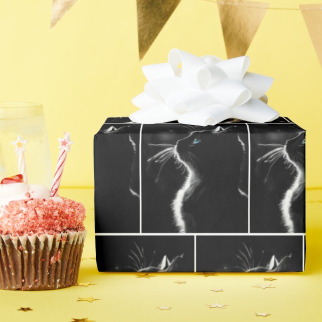 Black Cat Portrait With Blue Eye Wrapping Paper (Birthday Party)