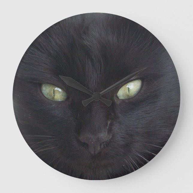 BLACK CAT PORTRAIT WITH EMERALD EYES LARGE CLOCK (Front)