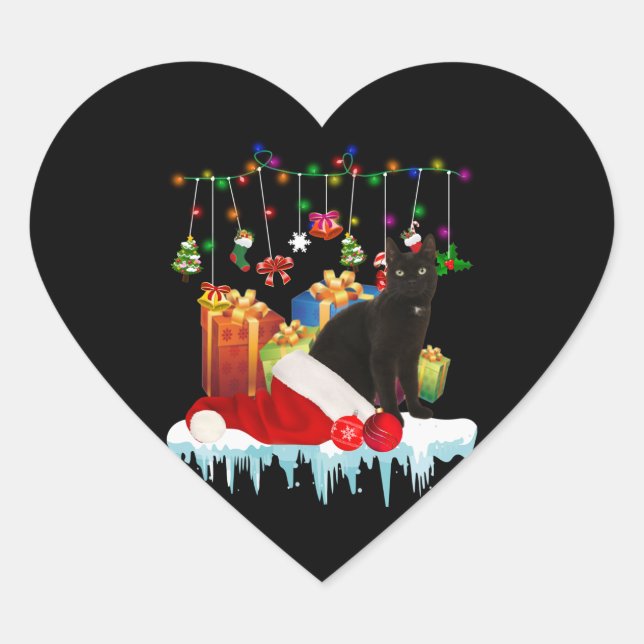 Black Cat Present Of My Christmas Heart Sticker (Front)