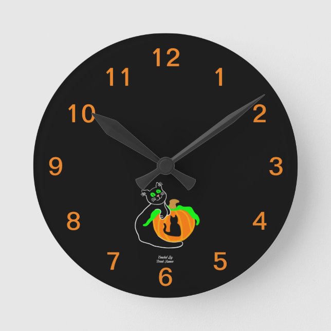 Black Cat Pumpkin Acrylic Wall Clock (Front)