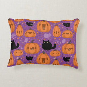 Black cat Pumpkin and Ghost Pattern Accent Pillow
