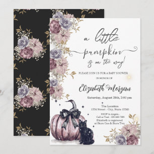 Black Cat Pumpkin Bow Flowers Baby Shower   Invitation