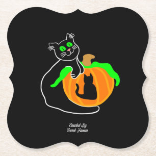 Black Cat Pumpkin Bracket Paper Coaster
