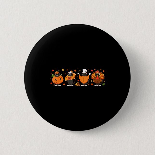 Black Cat Pumpkin E Turkey Thanksgiving Fall Cat L 2 Inch Round Button (Front)