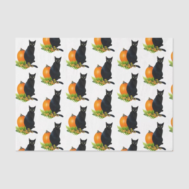 Black Cat Pumpkin Ferns Tissue Paper (Front)