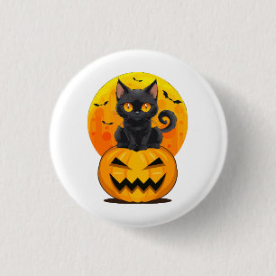 Black Cat Pumpkin Halloween Costume 1 Inch Round Button