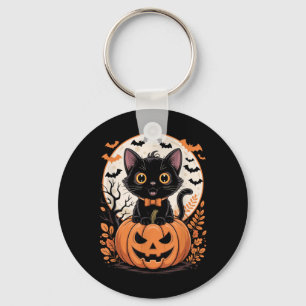 Black Cat Pumpkin Halloween Costume Fall Autumn Keychain