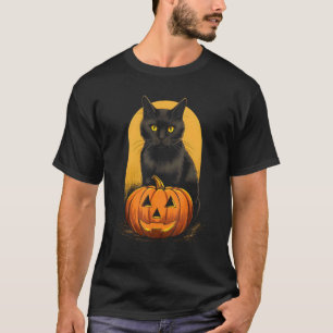 Black Cat Pumpkin Halloween Costume For Women Men T-Shirt