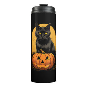 Black Cat Pumpkin Halloween Costume For Women Men Thermal Tumbler