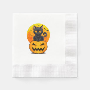 Black Cat Pumpkin Halloween Costume  Napkin