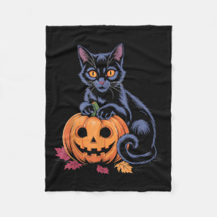 Black Cat Pumpkin Halloween Costume Retro Fall Fleece Blanket