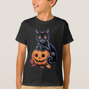 Black Cat Pumpkin Halloween Costume Retro Fall T-Shirt