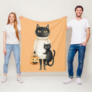 Black Cat & Pumpkin Halloween fleece Blanket 