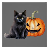 Black Cat & Pumpkin Halloween POSTER