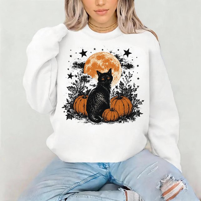 Black Cat Pumpkin Halloween Sweatshirt (Creator Uploaded)