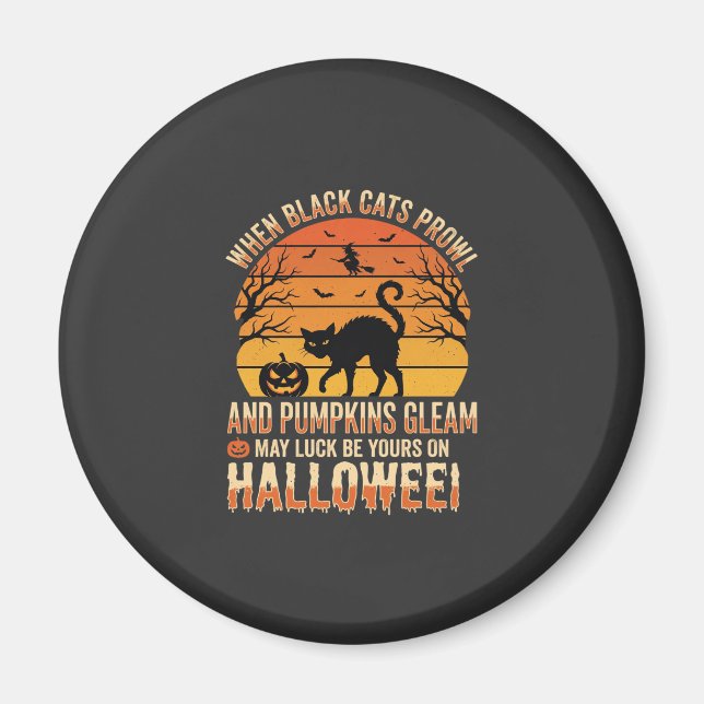 Black Cat Pumpkin Halloween Vector Design Magnet (Front)