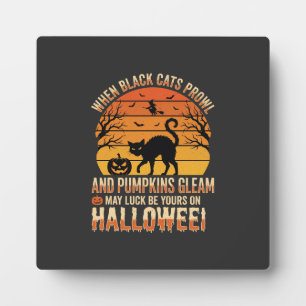 Black Cat Pumpkin Halloween Vector Design Plaque