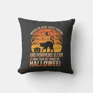 Black Cat Pumpkin Halloween Vector Design Throw Pillow