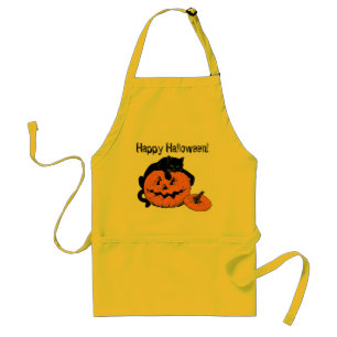 Black Cat Pumpkin Happy Halloween Apron