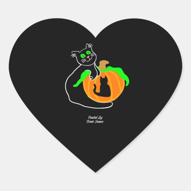 Black Cat Pumpkin Heart Sticker (Front)