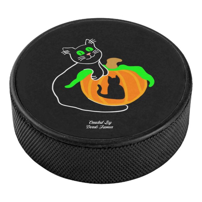 Black Cat Pumpkin Hockey Puck (3/4)