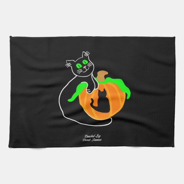 Black Cat Pumpkin Kitchen Towel (Horizontal)