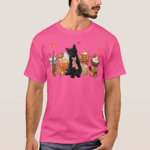 Black Cat Pumpkin Latte Fall Coffee Autumn Season  T-Shirt