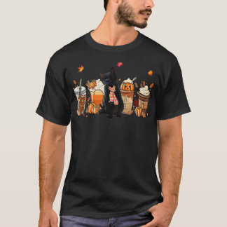 Black Cat Pumpkin Latte Fall Coffee Autumn Season T-Shirt